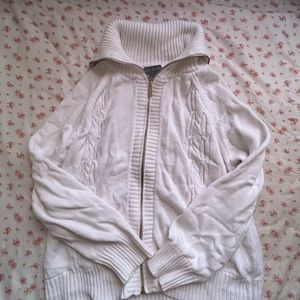 White Oversized Cable Knit up Sweater